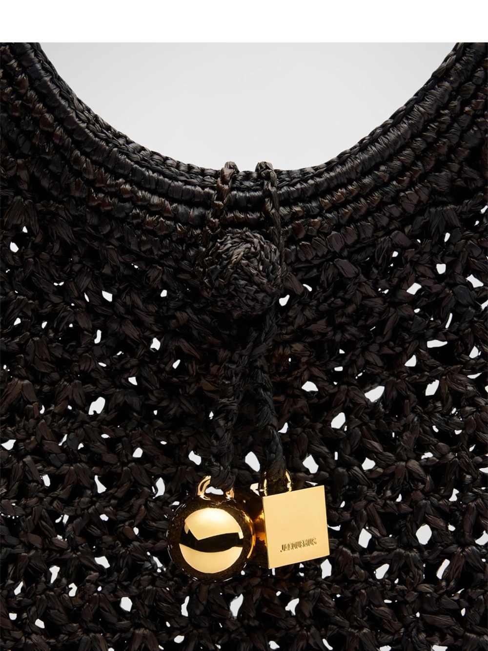Jacquemus Black Woven Round Tote with Gold Charms - Picture 5 of 11